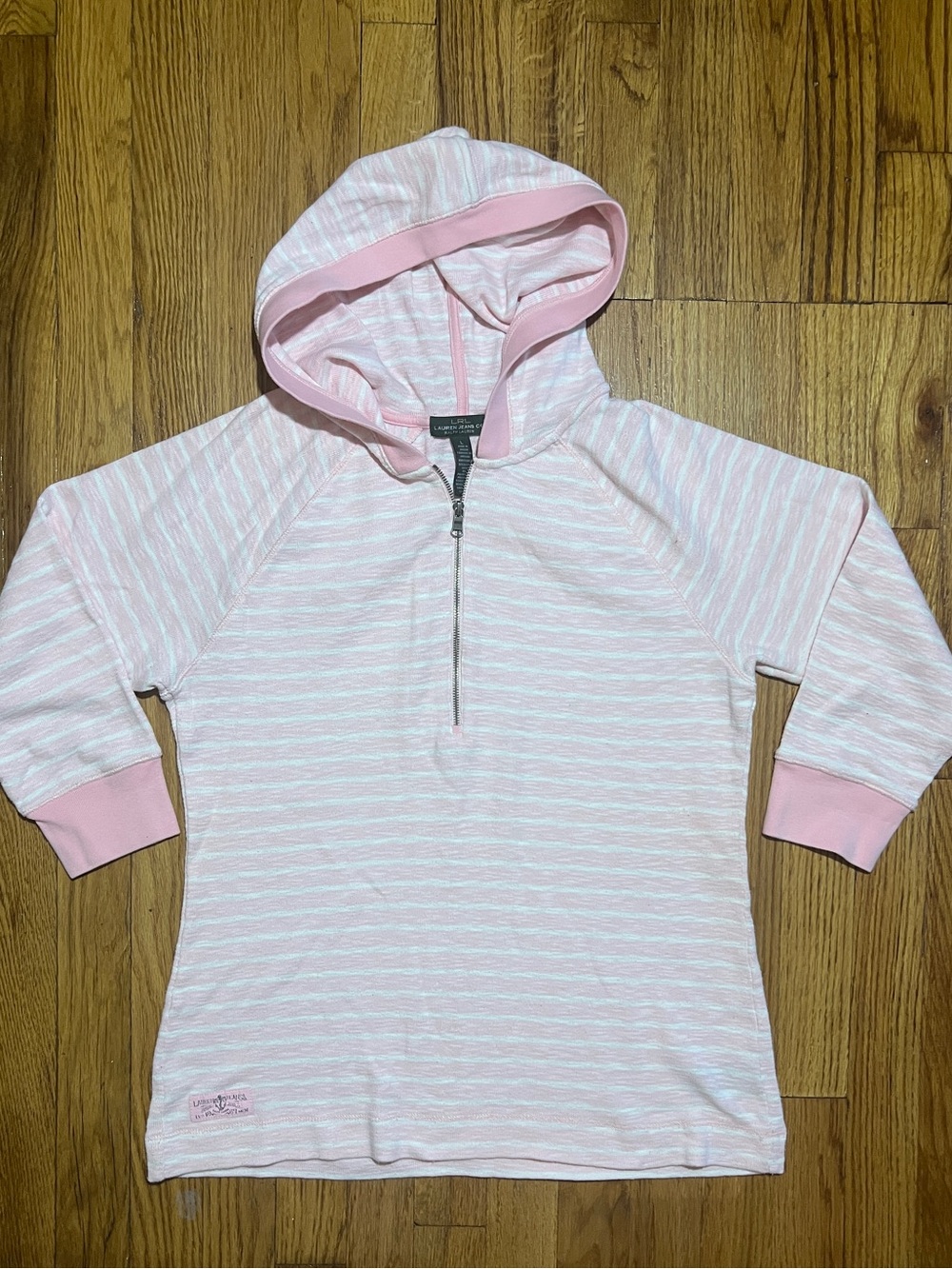 Lauren Jeans Co Ralph Lauren Striped 1/4 Zip Logo Hoodie Pullover Women’s L